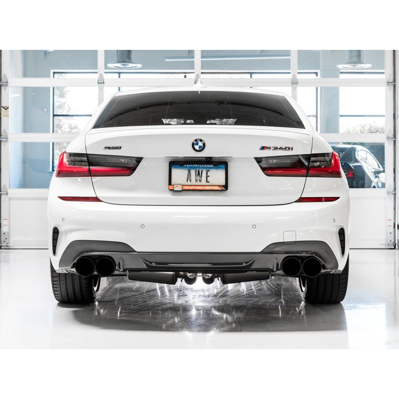 AWE Tuning 2019+ BMW M340i (G20) Non-Resonated Touring Edition Exhaust - Quad Diamond Black Tips NP Motorsports