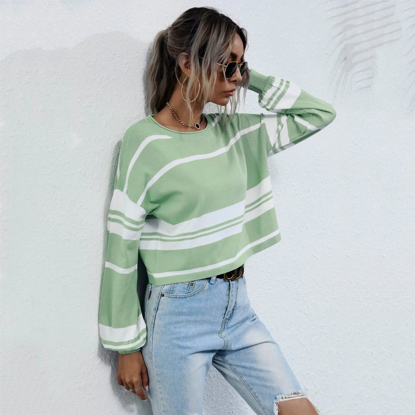 Bishop Sleeve Striped Sweater - Get it from Bo
