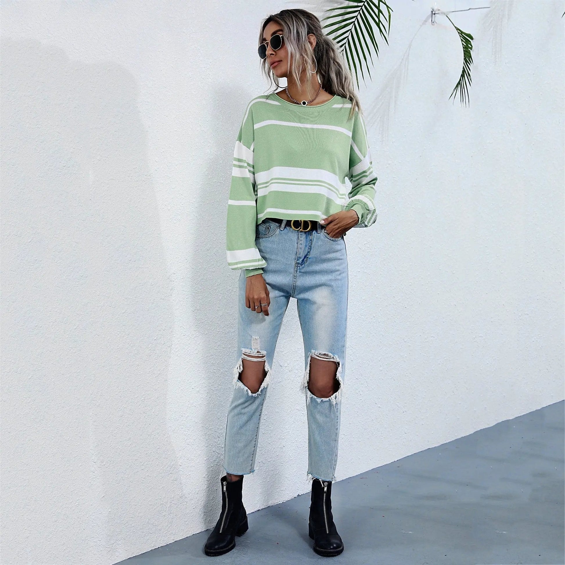 Bishop Sleeve Striped Sweater - Get it from Bo
