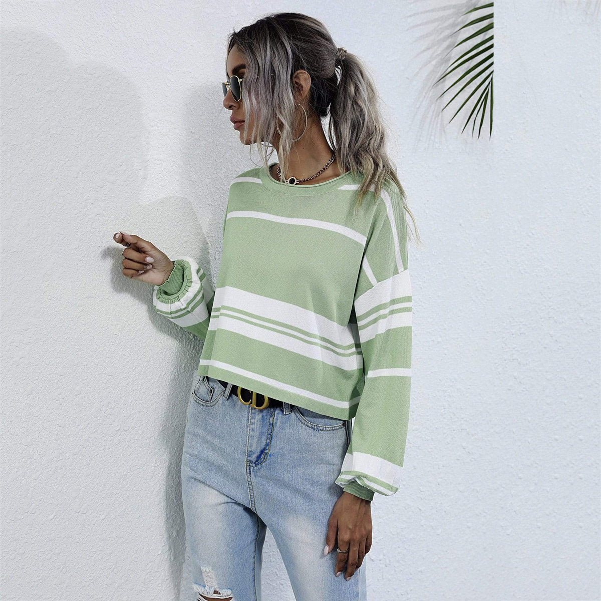 Bishop Sleeve Striped Sweater - Get it from Bo