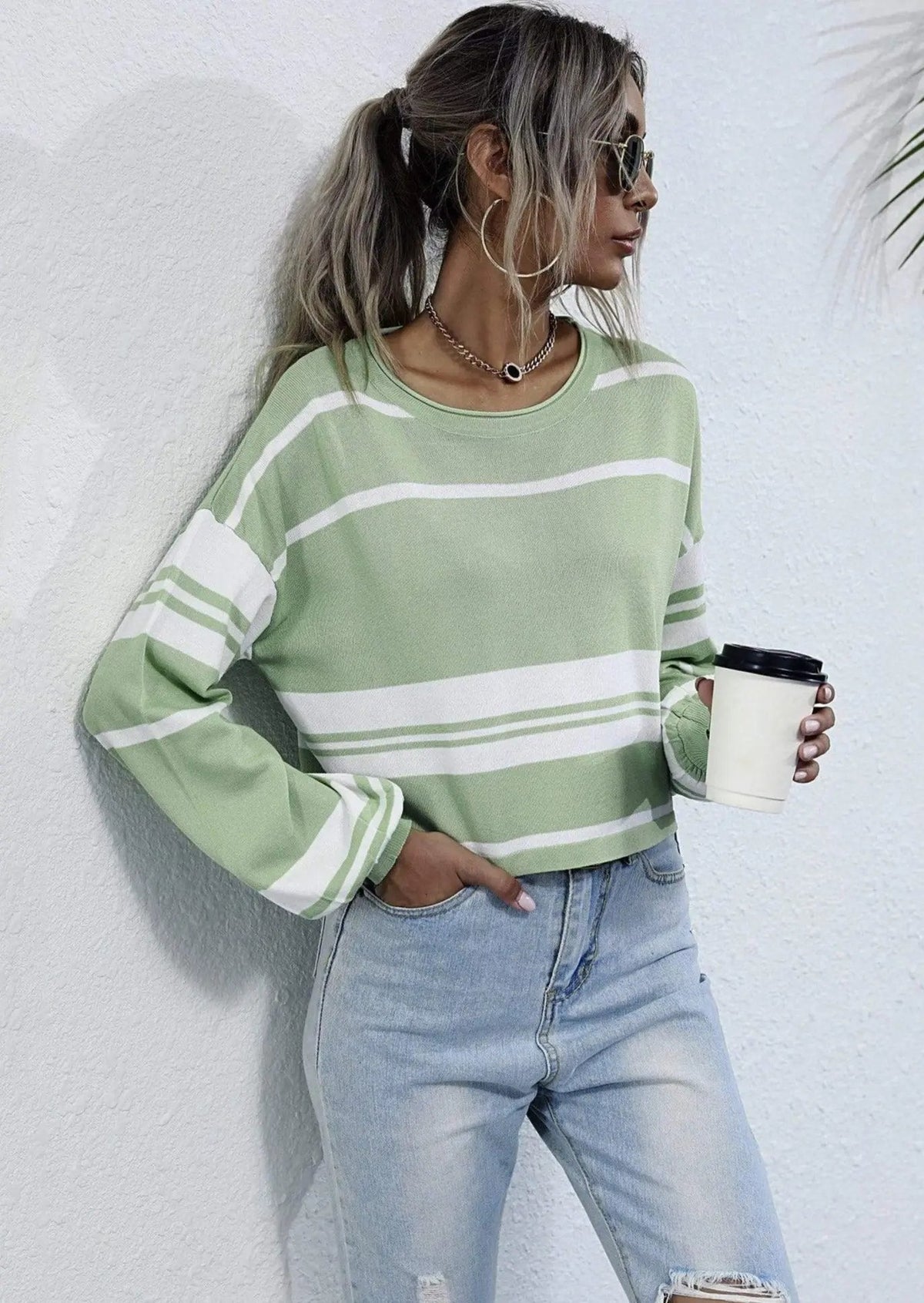 Bishop Sleeve Striped Sweater - Get it from Bo
