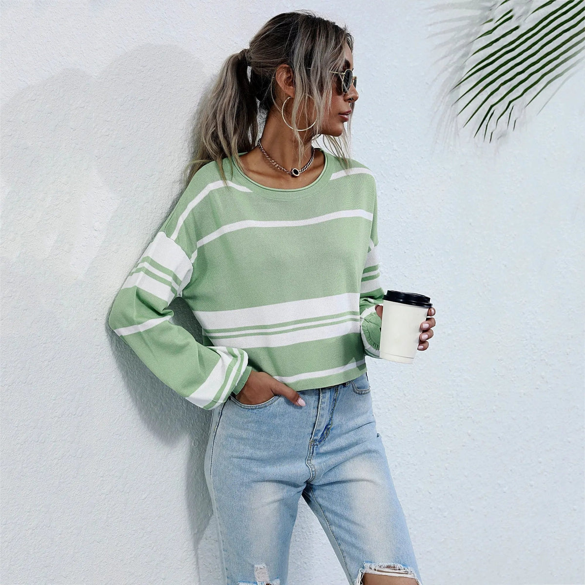 Bishop Sleeve Striped Sweater - Get it from Bo