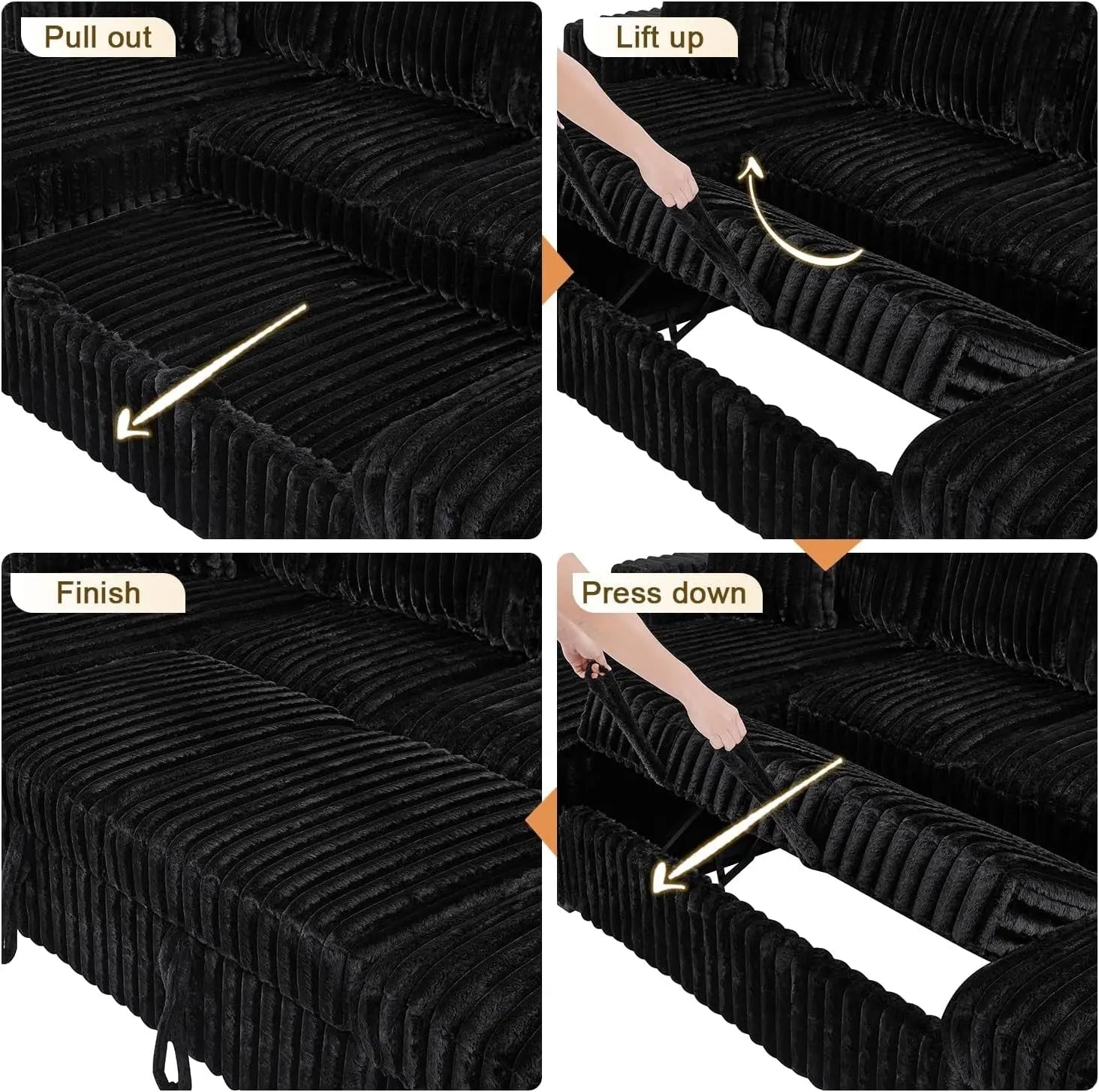 Black 122Inch U Shaped Sleeper Sectional USB Charging Ports - Get it from Bo