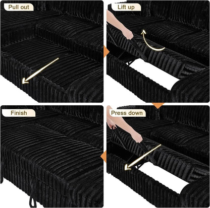 Black 122Inch U Shaped Sleeper Sectional USB Charging Ports - Get it from Bo