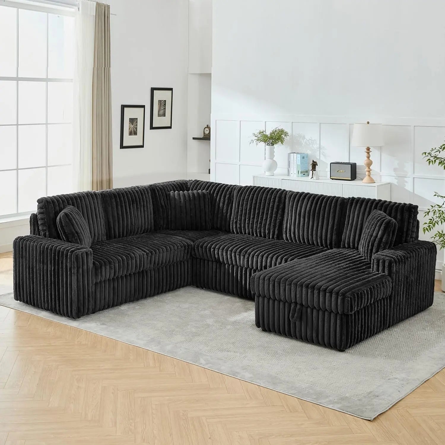 Black 122Inch U Shaped Sleeper Sectional USB Charging Ports - Get it from Bo