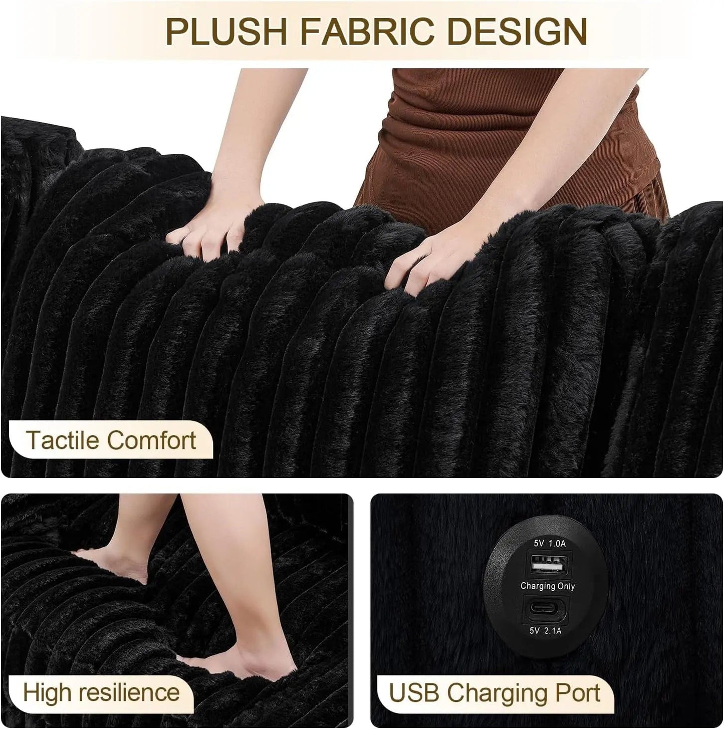 Black 122Inch U Shaped Sleeper Sectional USB Charging Ports - Get it from Bo