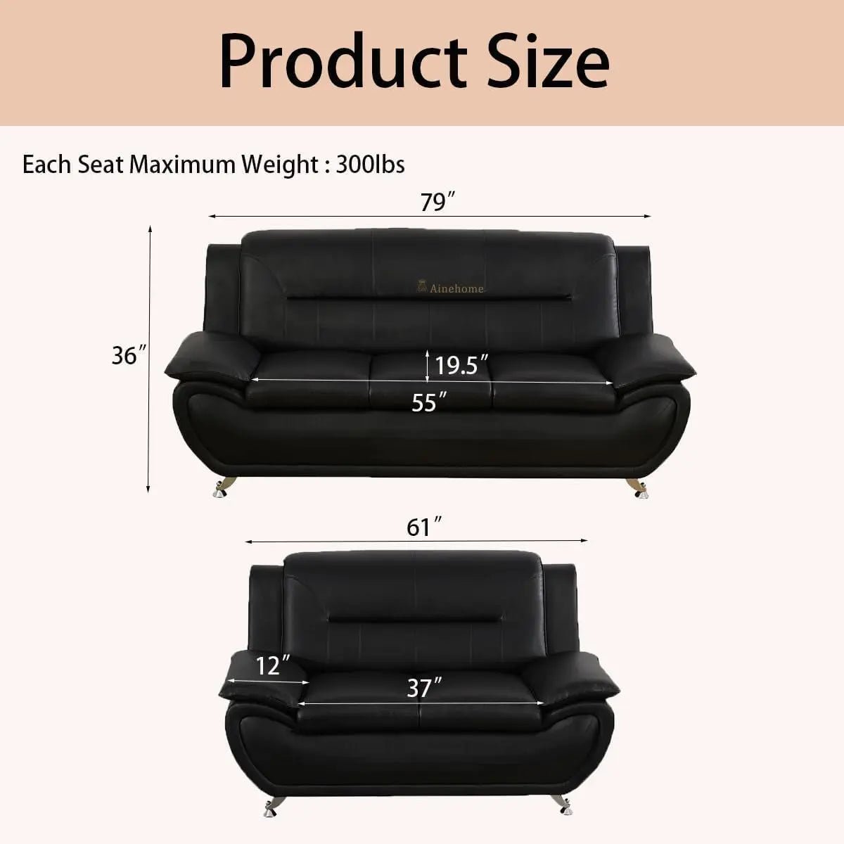 Black 5 Seat Faux Leather Sectional Sofa Set For Living Room - Get it from Bo