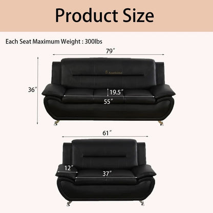 Black 5 Seat Faux Leather Sectional Sofa Set For Living Room - Get it from Bo
