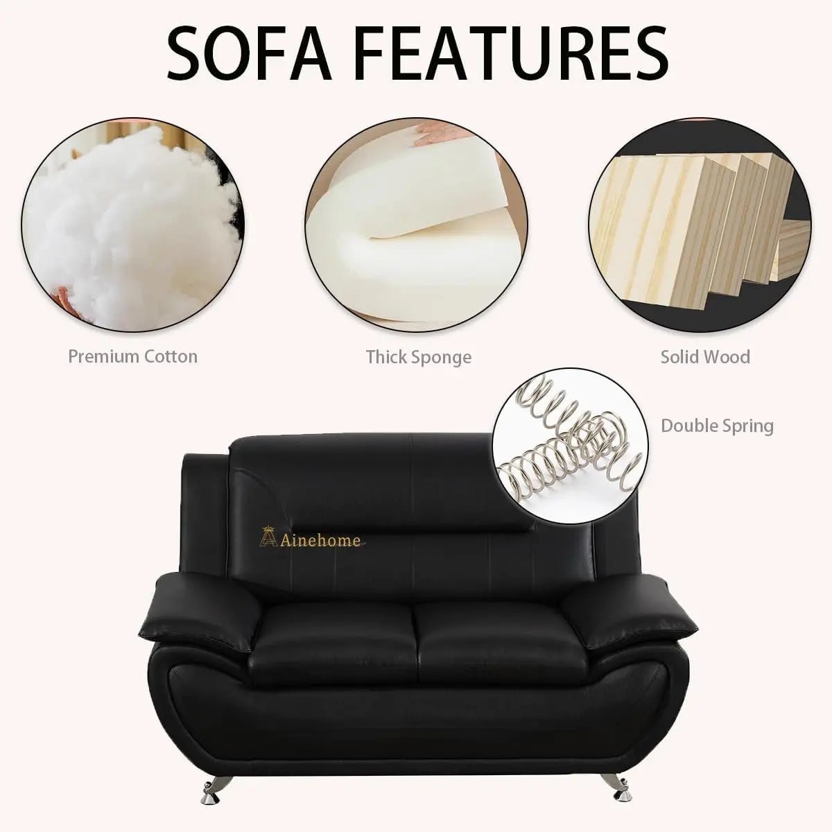 Black 5 Seat Faux Leather Sectional Sofa Set For Living Room - Get it from Bo