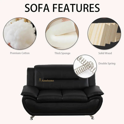 Black 5 Seat Faux Leather Sectional Sofa Set For Living Room - Get it from Bo