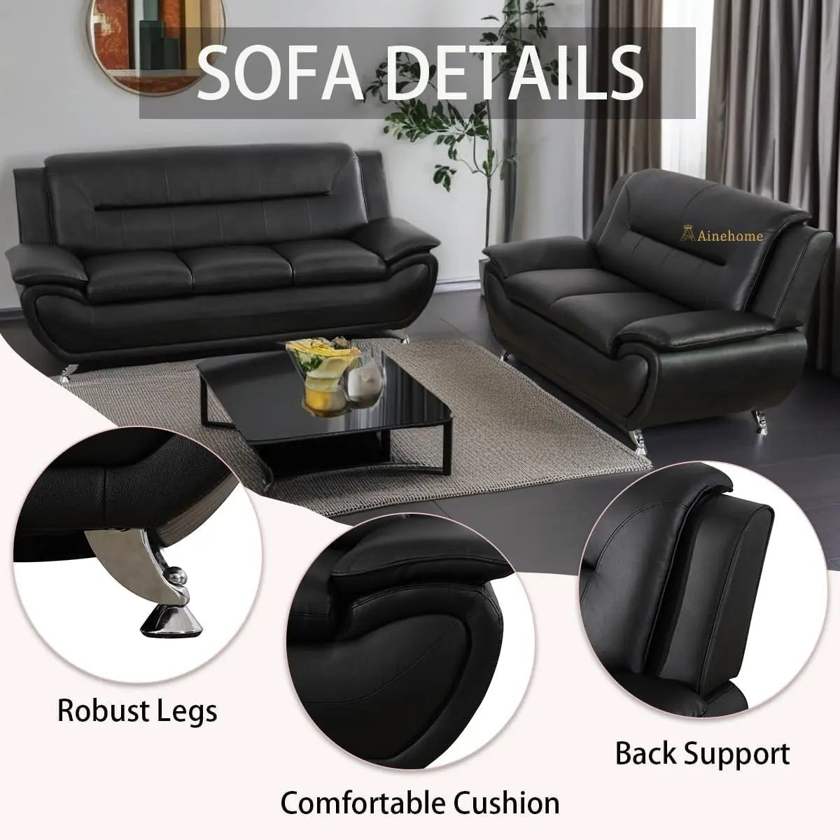 Black 5 Seat Faux Leather Sectional Sofa Set For Living Room - Get it from Bo