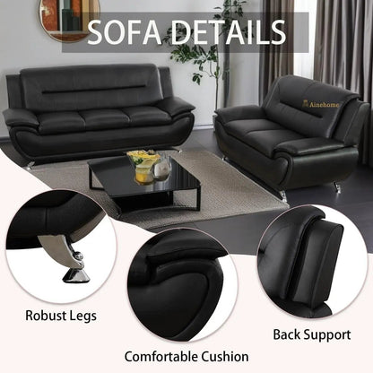 Black 5 Seat Faux Leather Sectional Sofa Set For Living Room - Get it from Bo