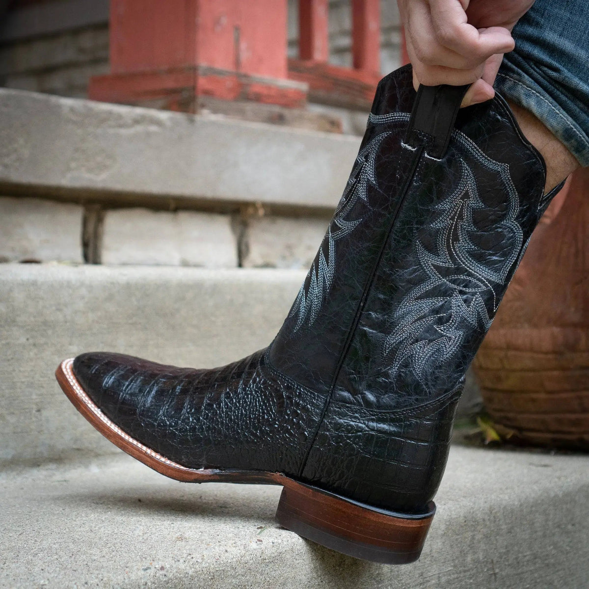 Black Caiman Belly Print Men's Cowboy Boots H4001 - Get it from Bo