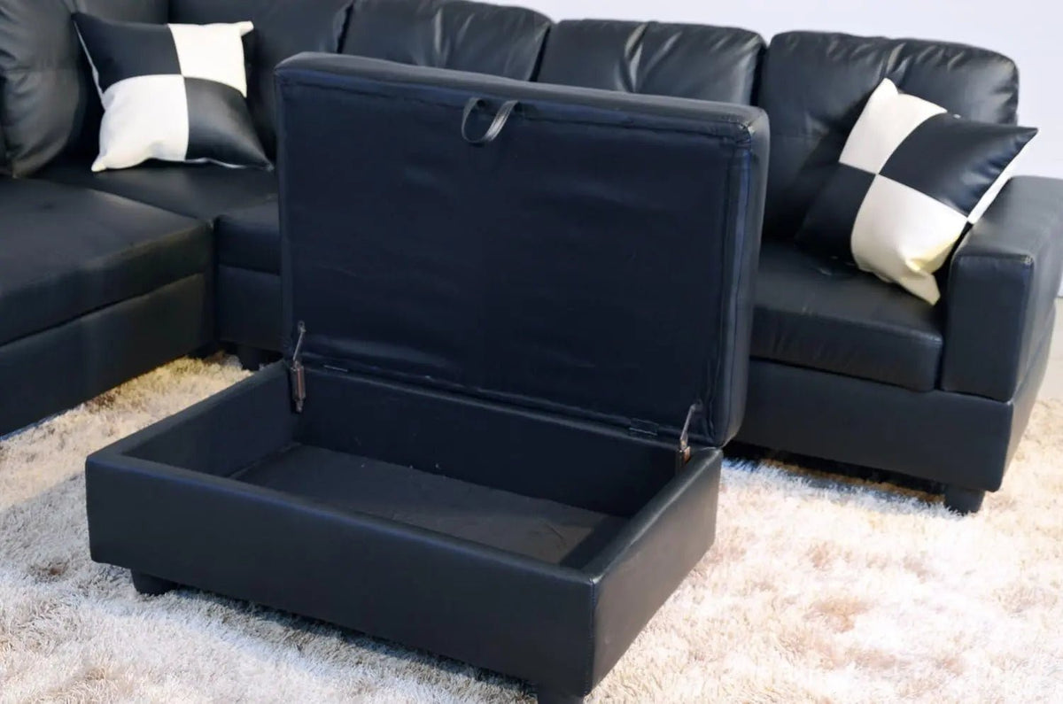 Black Faux Leather Sectional Sofa Set With Ottoman - Get it from Bo