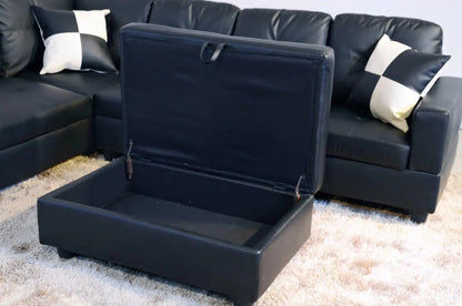 Black Faux Leather Sectional Sofa Set With Ottoman - Get it from Bo