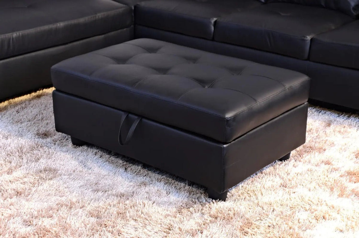Black Faux Leather Sectional Sofa Set With Ottoman - Get it from Bo