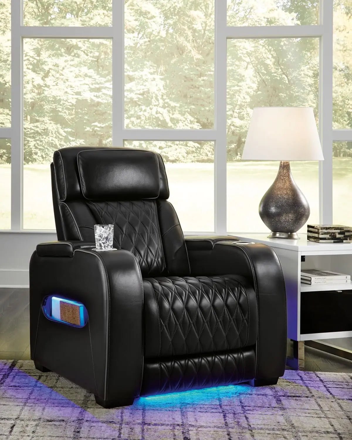 Black Leather Power Recliner With Adjustable Headrest - Get it from Bo