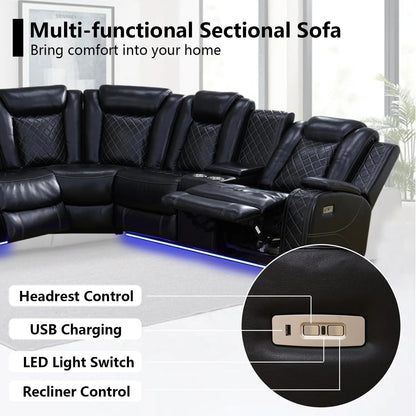 Black Leather Power Reclining Sectional Sofa Living Room - Get it from Bo