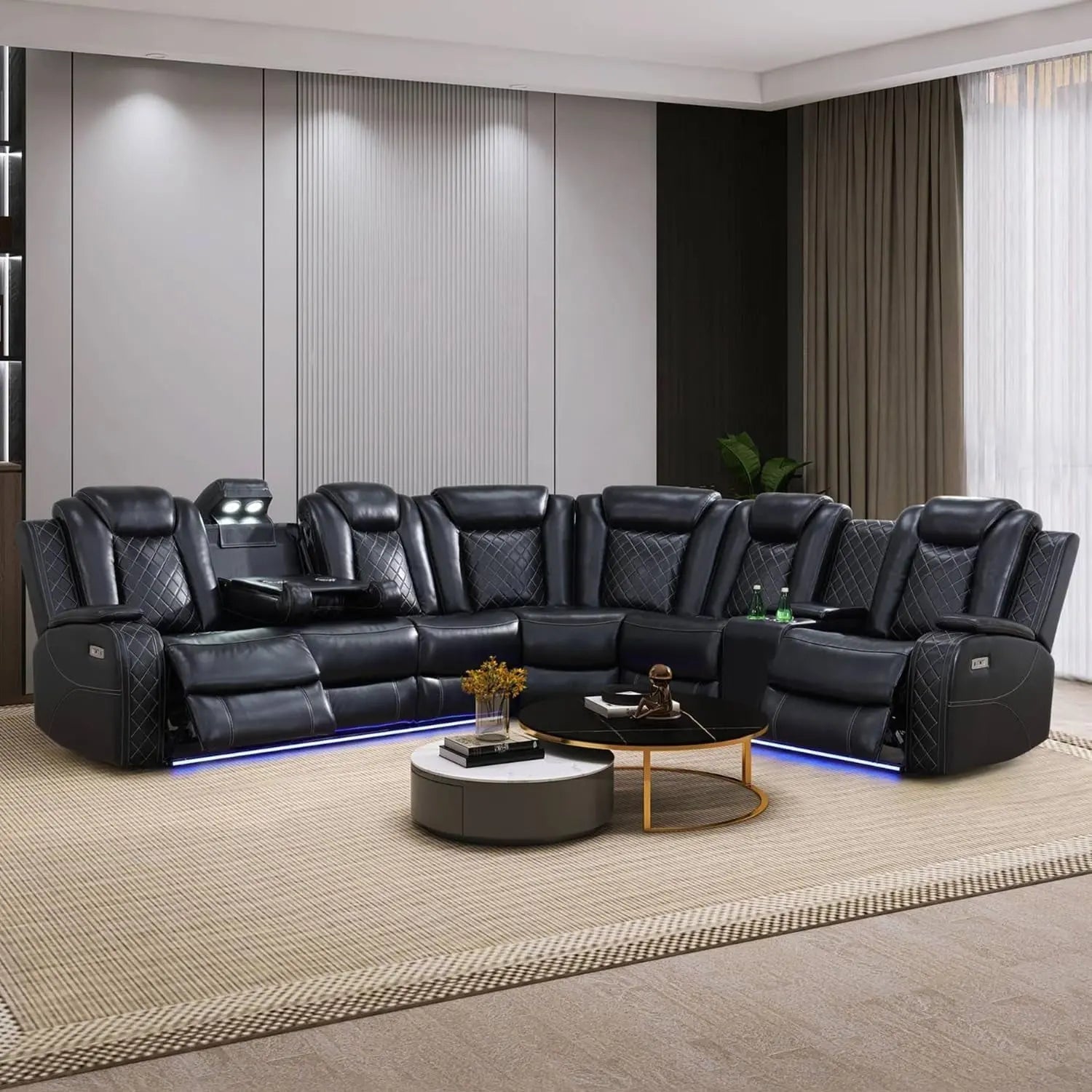 Black Leather Power Reclining Sectional Sofa Living Room - Get it from Bo