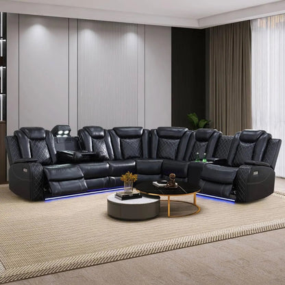 Black Leather Power Reclining Sectional Sofa Living Room - Get it from Bo