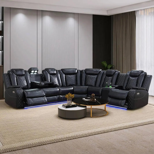 Black Leather Power Reclining Sectional Sofa Living Room - Get it from Bo