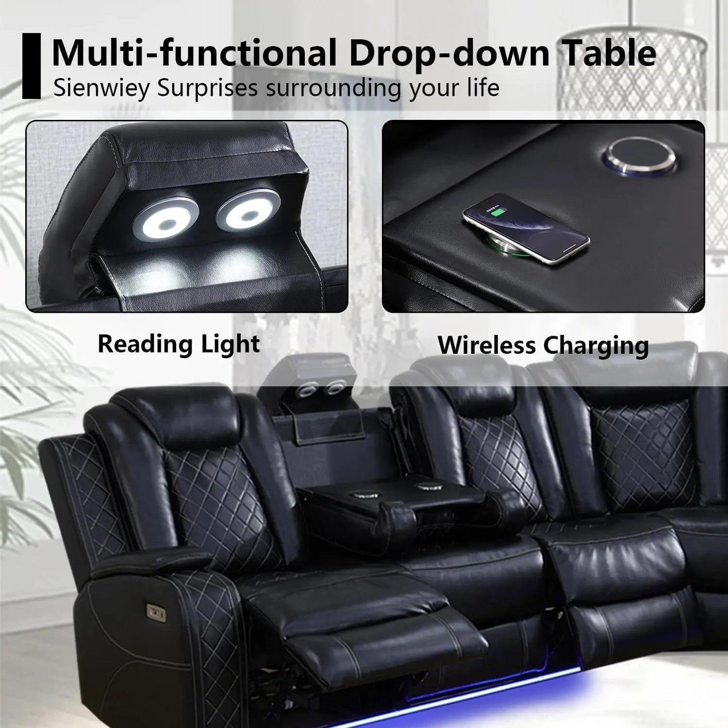 Black Leather Power Reclining Sectional Sofa Living Room - Get it from Bo