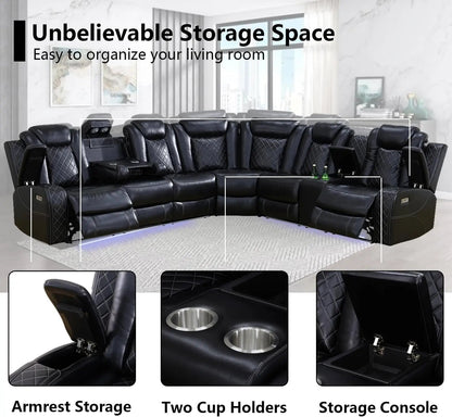 Black Leather Power Reclining Sectional Sofa Living Room - Get it from Bo