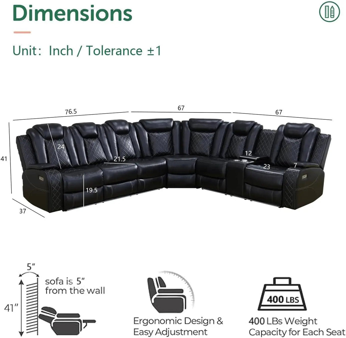 Black Leather Power Reclining Sectional Sofa Living Room - Get it from Bo