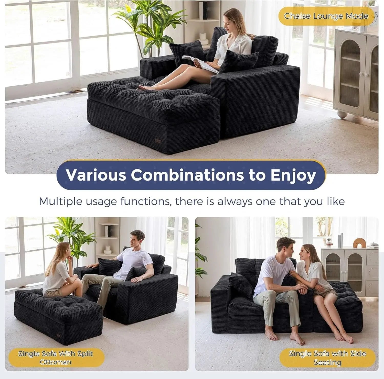 Black Luxurious Modular Sectional Sofa With Chaise - Get it from Bo