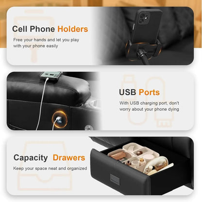 Black PU Leather Four Seater Recliner With USB Ports - Get it from Bo