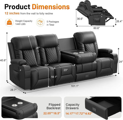Black PU Leather Four Seater Recliner With USB Ports - Get it from Bo