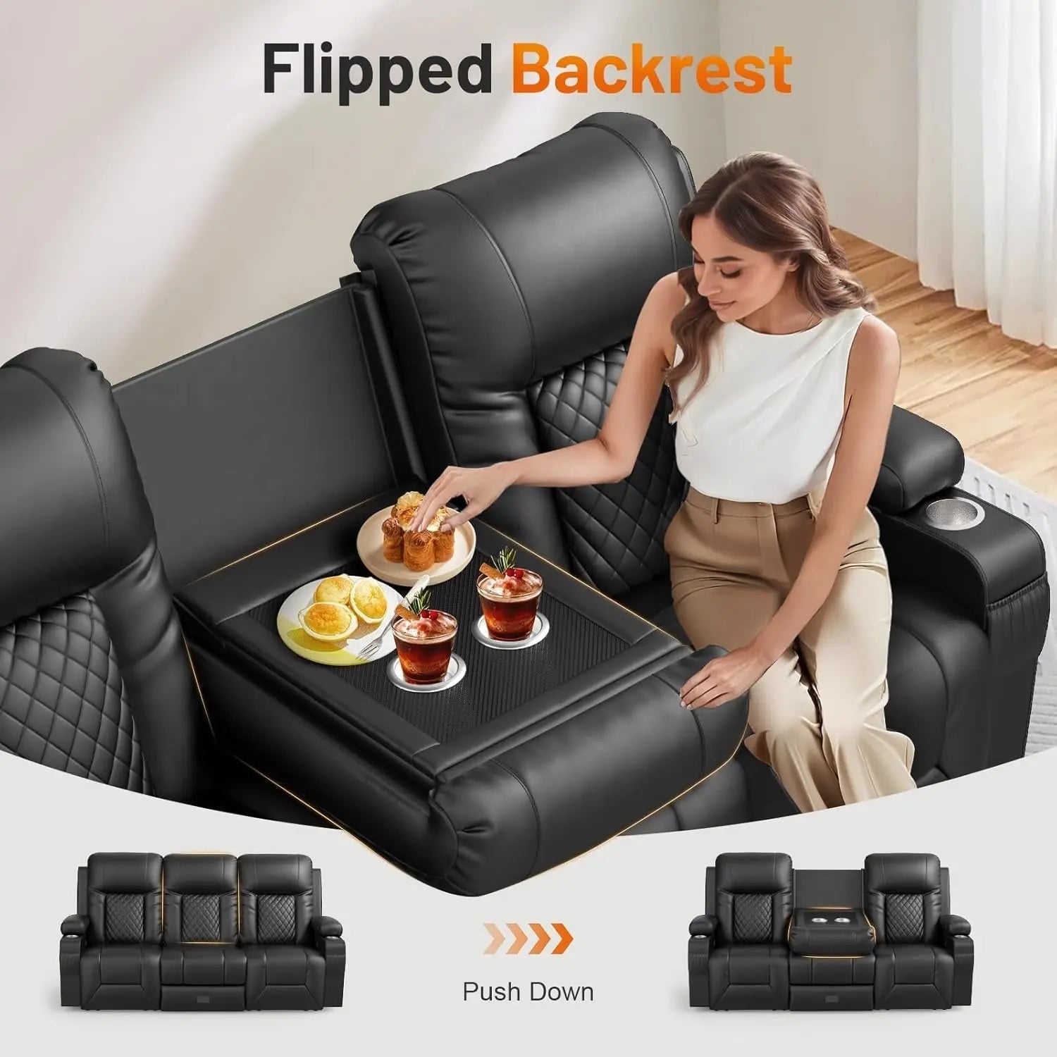 Black PU Leather Four Seater Recliner With USB Ports - Get it from Bo
