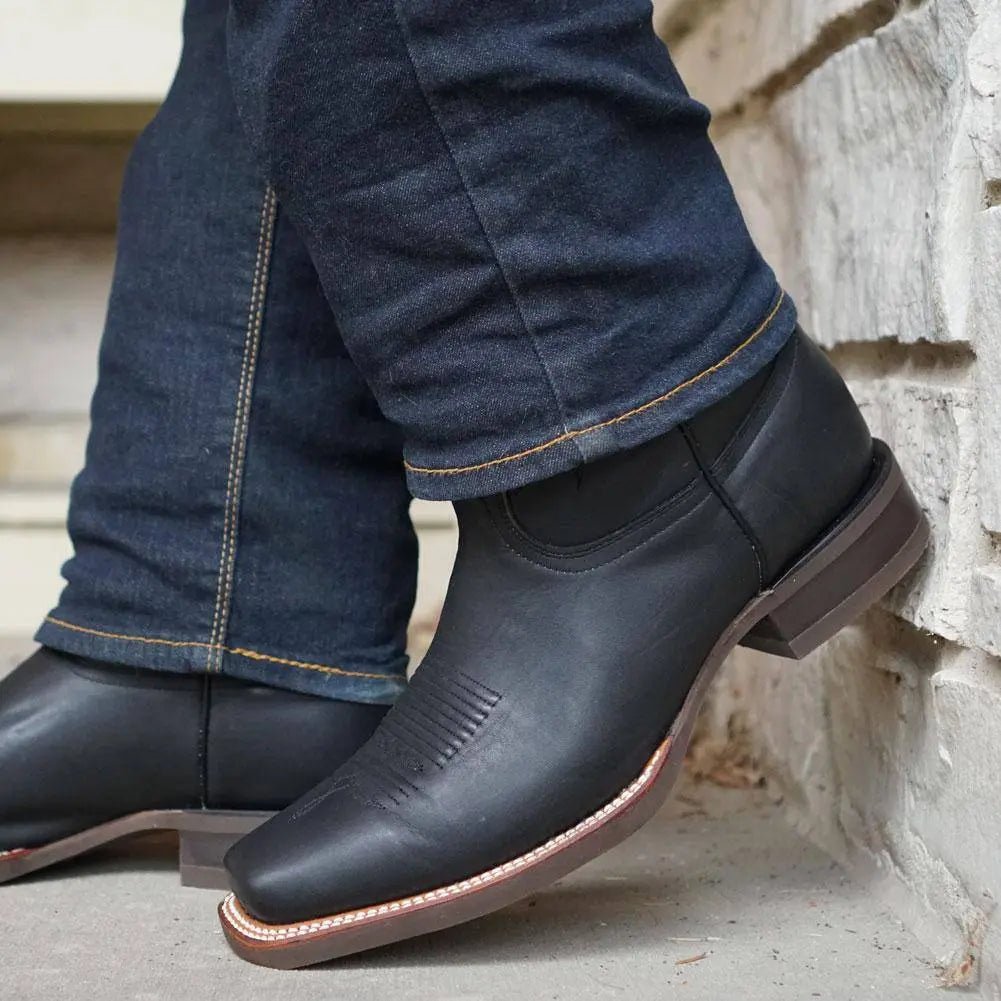 Black Square Toe Leather Cowboy Boots H4002 - Get it from Bo