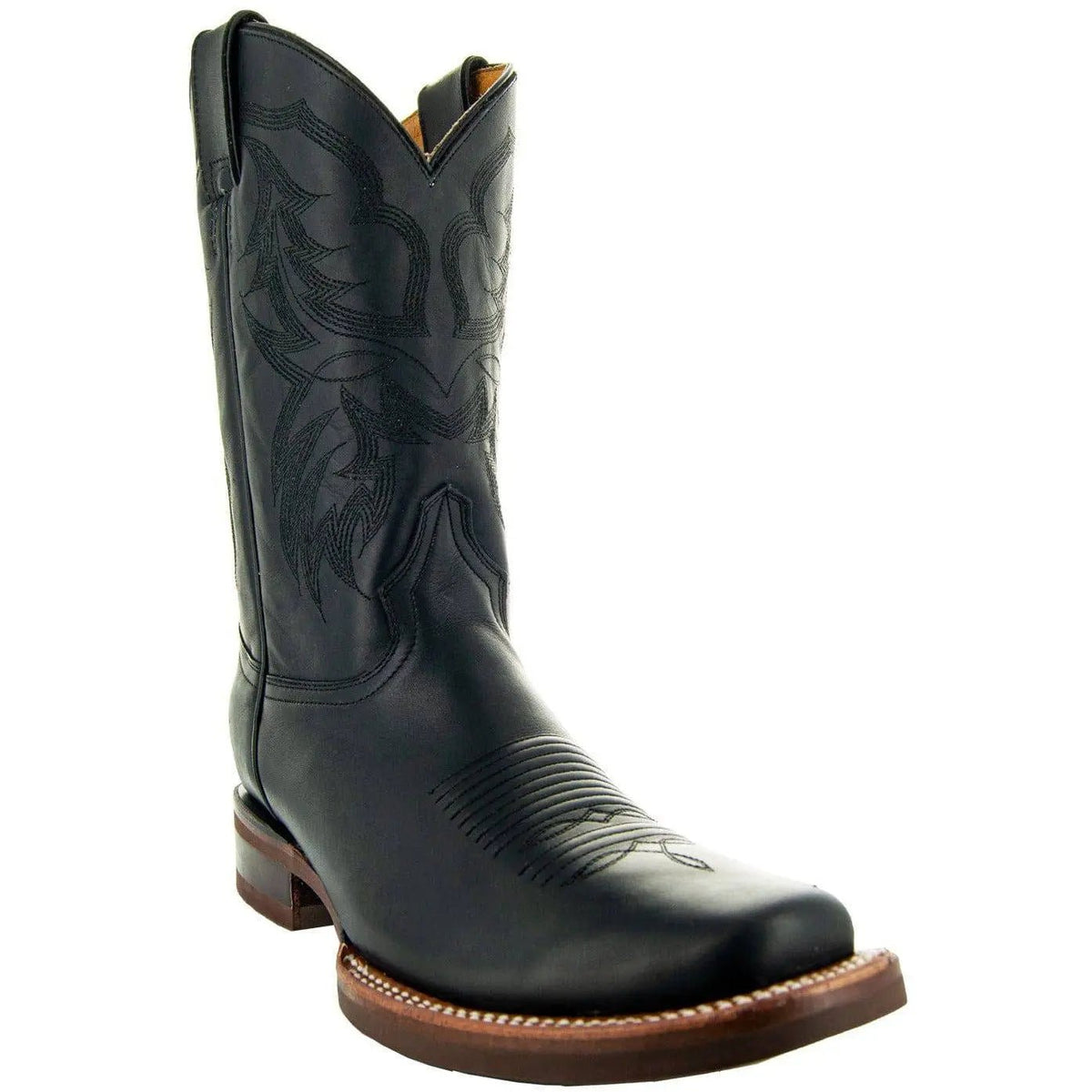 Black Square Toe Leather Cowboy Boots H4002 - Get it from Bo