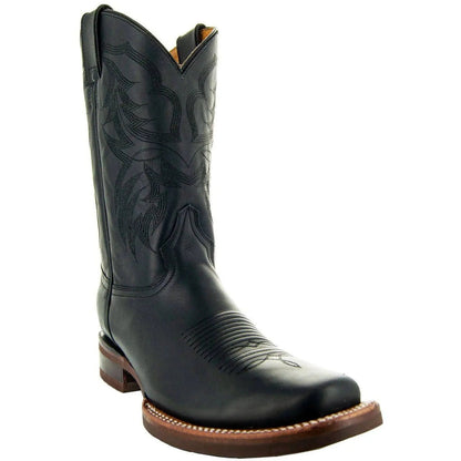 Black Square Toe Leather Cowboy Boots H4002 - Get it from Bo