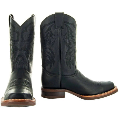Black Square Toe Leather Cowboy Boots H4002 - Get it from Bo