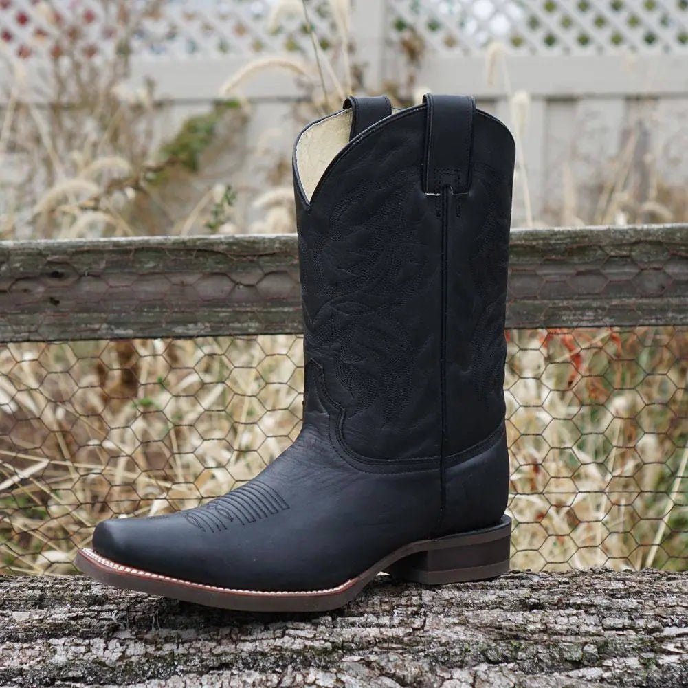 Black Square Toe Leather Cowboy Boots H4002 - Get it from Bo