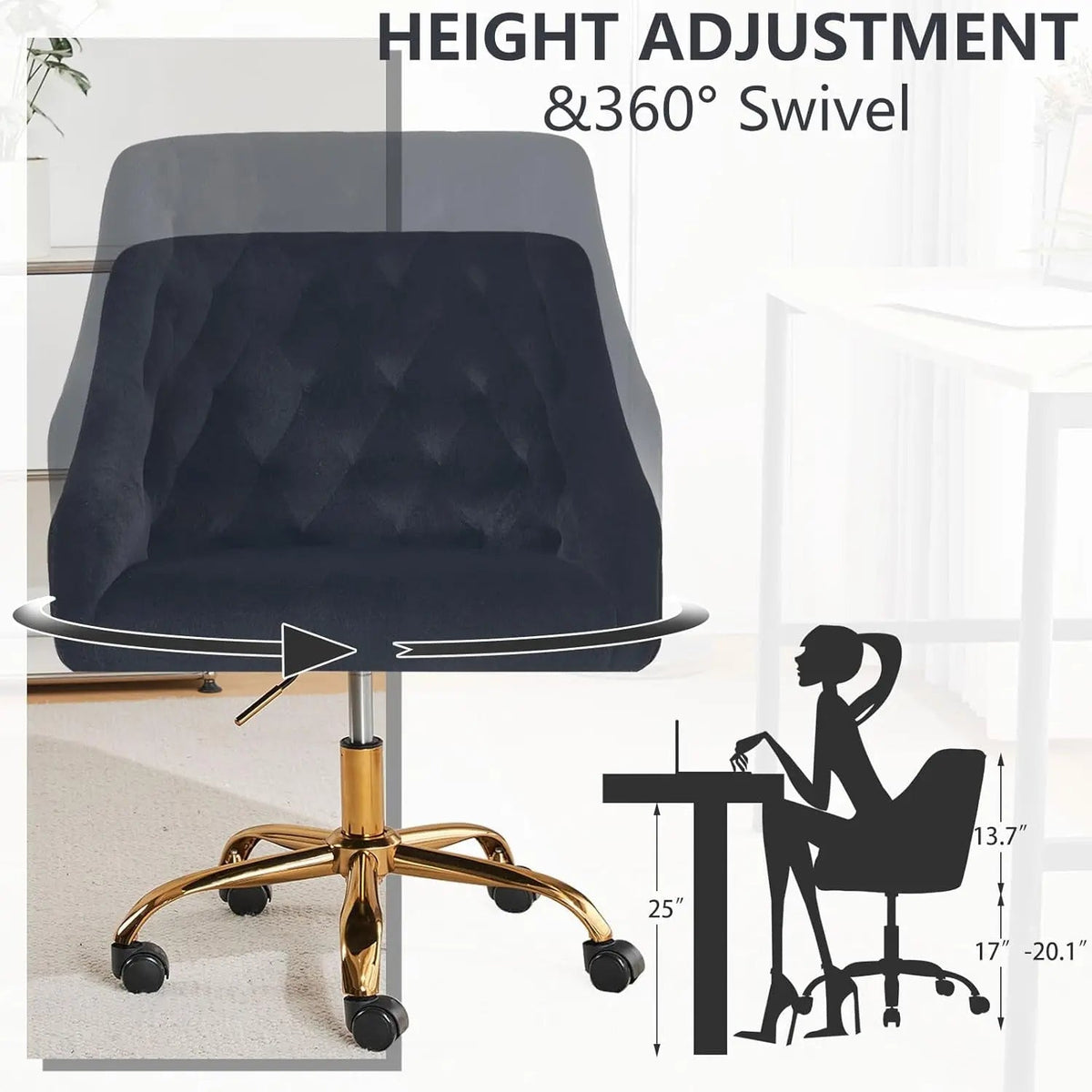 Black Velvet Office Chair 360 Swivel For Home Office - Get it from Bo