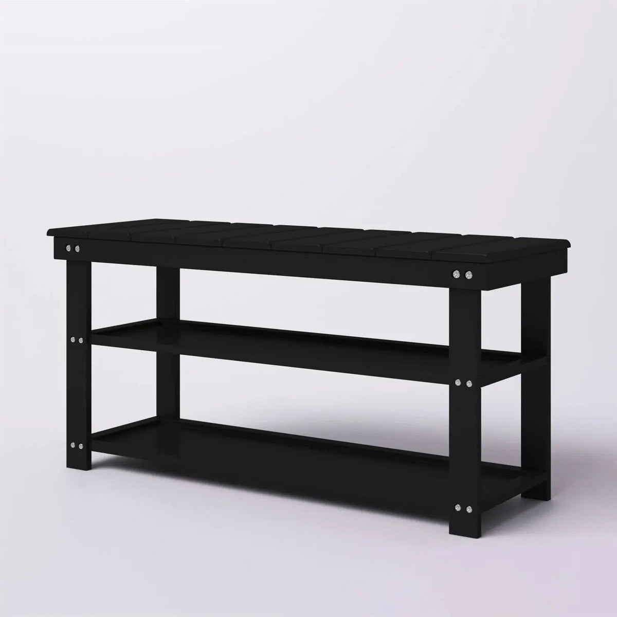 Black Wooden 2-Shelf Shoe Rack Storage Bench for Entryway or Closet - Get it from Bo