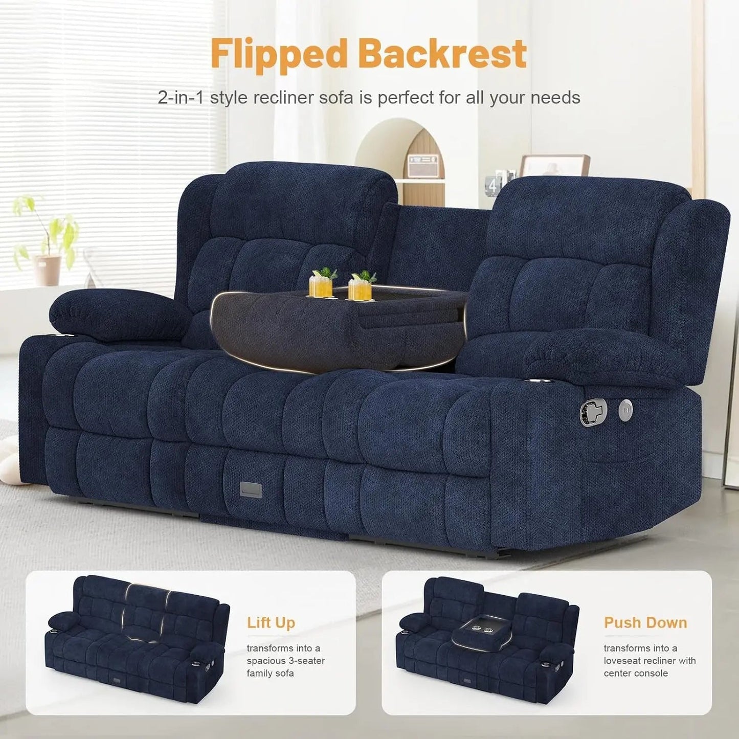 Blue Loveseat Recliner Sofa With Flip Backrest Manual - Get it from Bo
