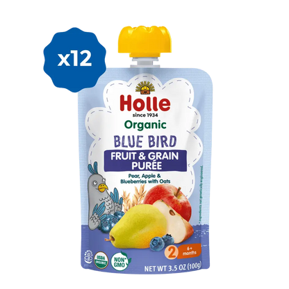 Holle Baby Food Pouches - Organic Fruit & Grain Puree - Blue Bird Holle USA