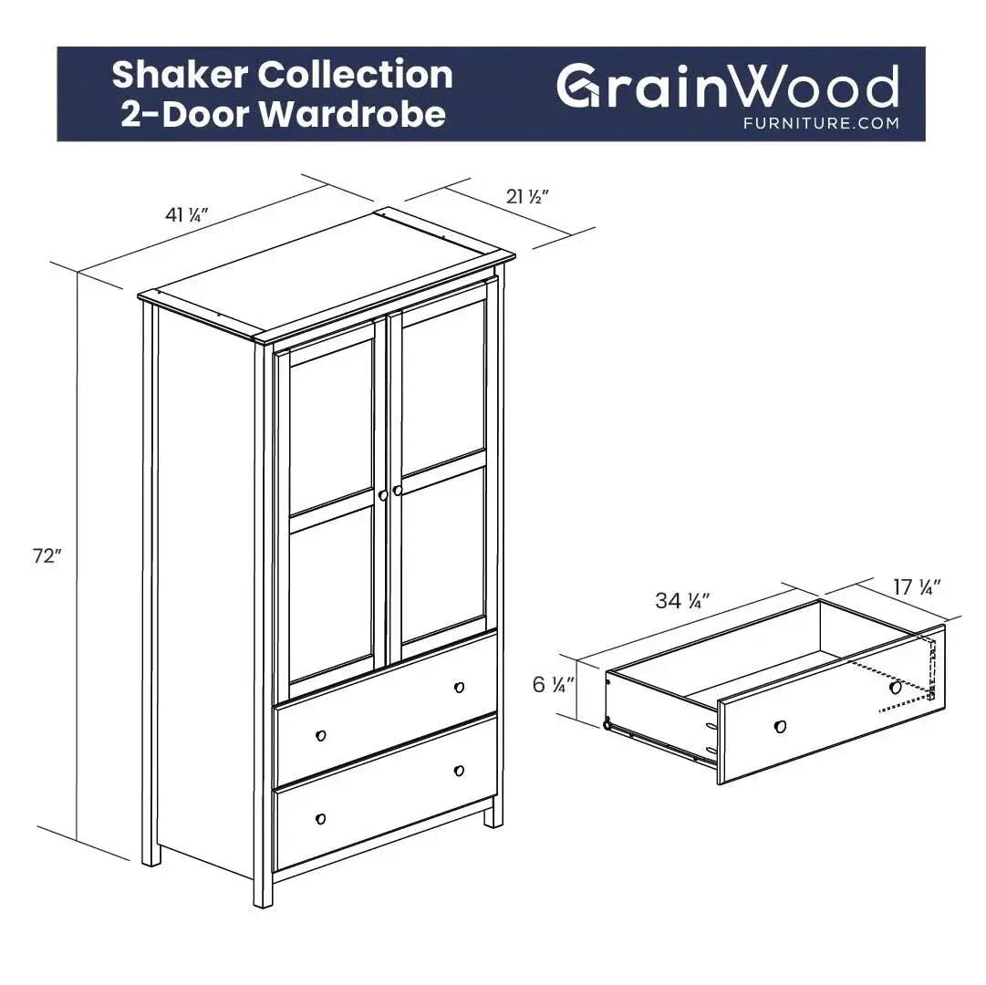 Brown Espresso Solid Wood Bedroom Armoire Wardrobe Cabinet with Hanging Bar - Get it from Bo