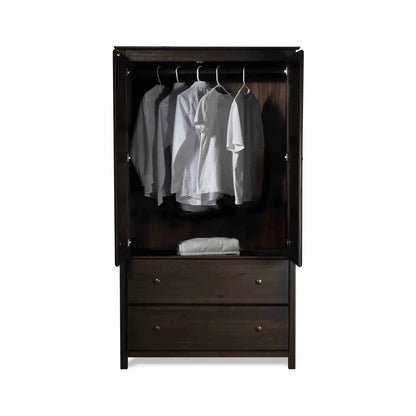 Brown Espresso Solid Wood Bedroom Armoire Wardrobe Cabinet with Hanging Bar - Get it from Bo