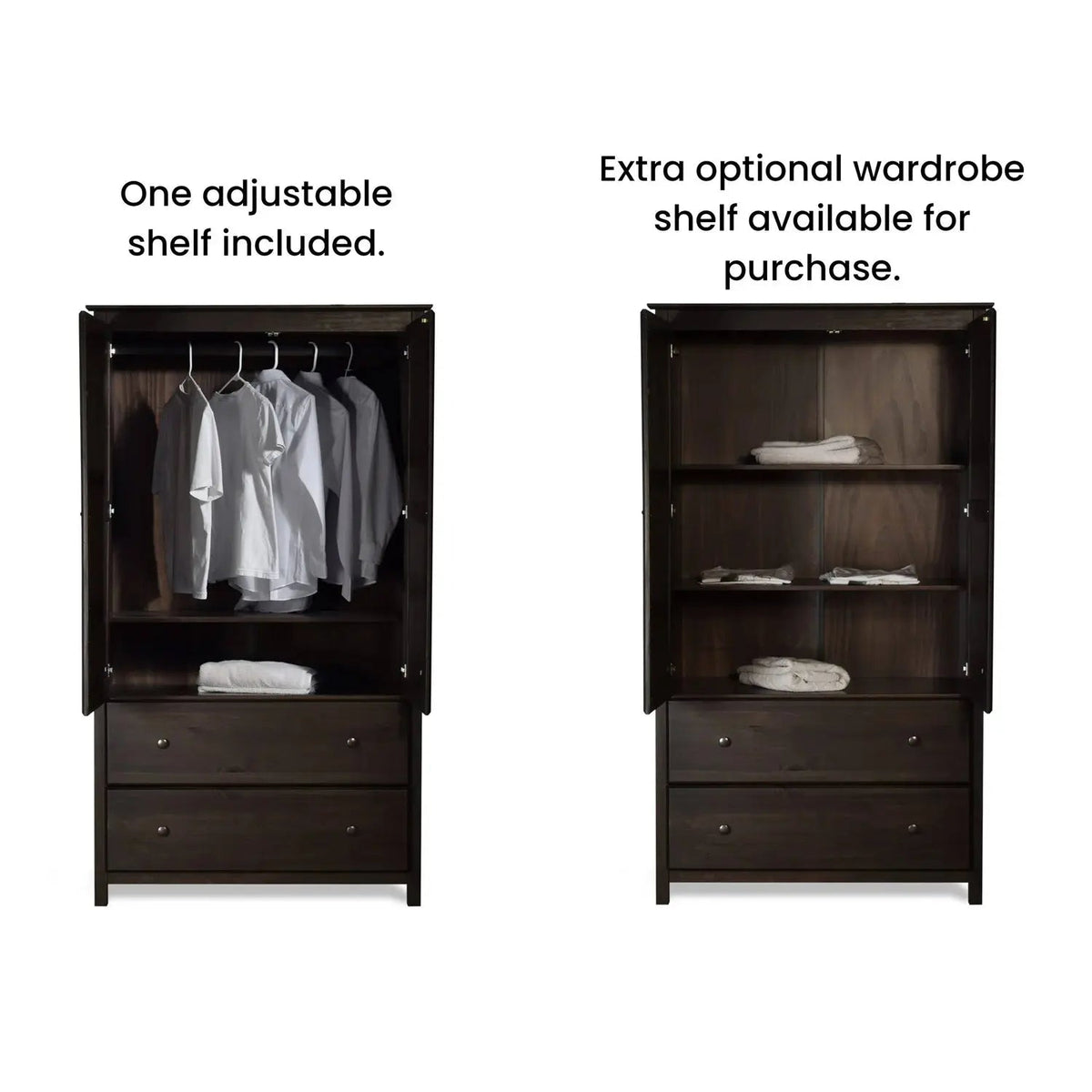Brown Espresso Solid Wood Bedroom Armoire Wardrobe Cabinet with Hanging Bar - Get it from Bo