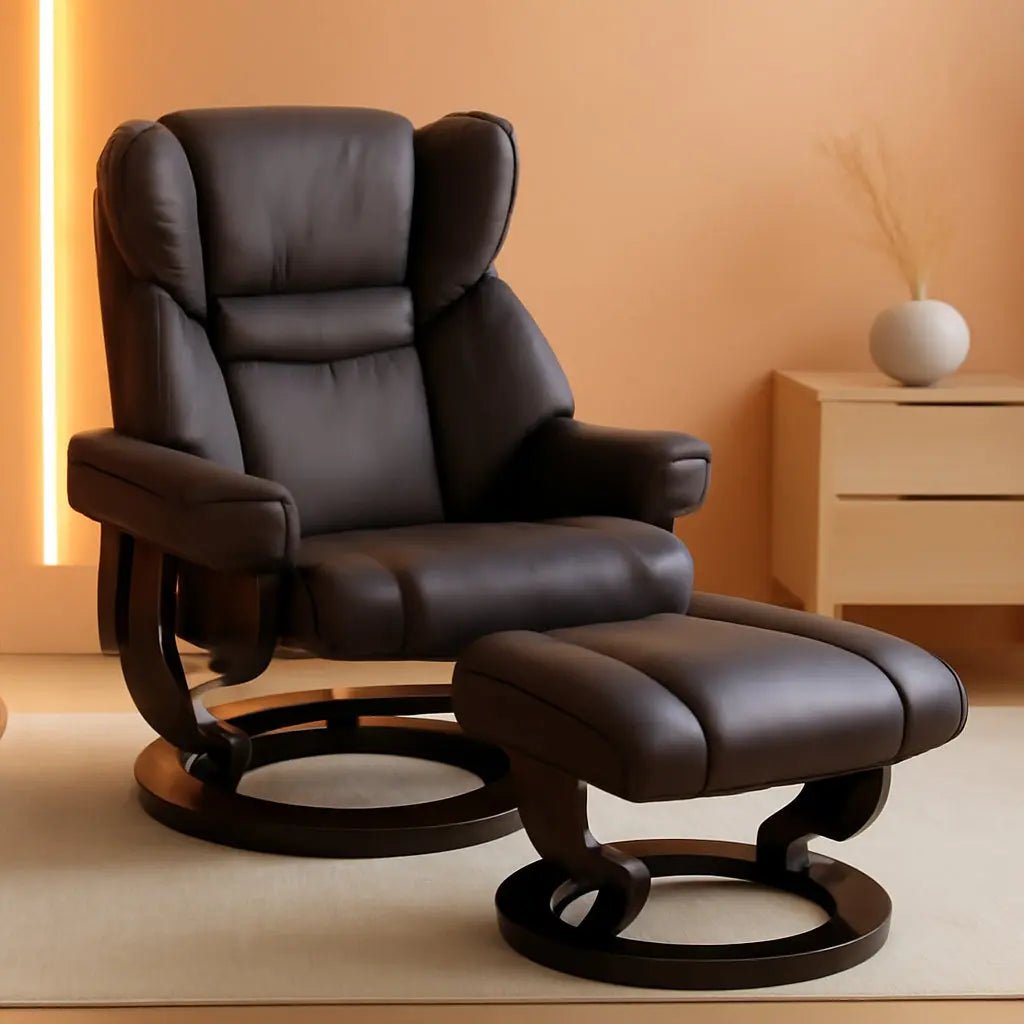 Brown Faux Leather Massage Recliner Chair With Ottoman - Get it from Bo