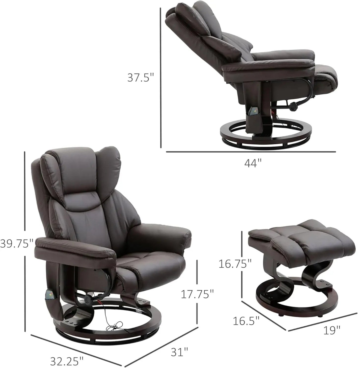 Brown Faux Leather Massage Recliner Chair With Ottoman - Get it from Bo