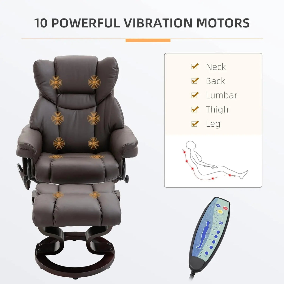 Brown Faux Leather Massage Recliner Chair With Ottoman - Get it from Bo