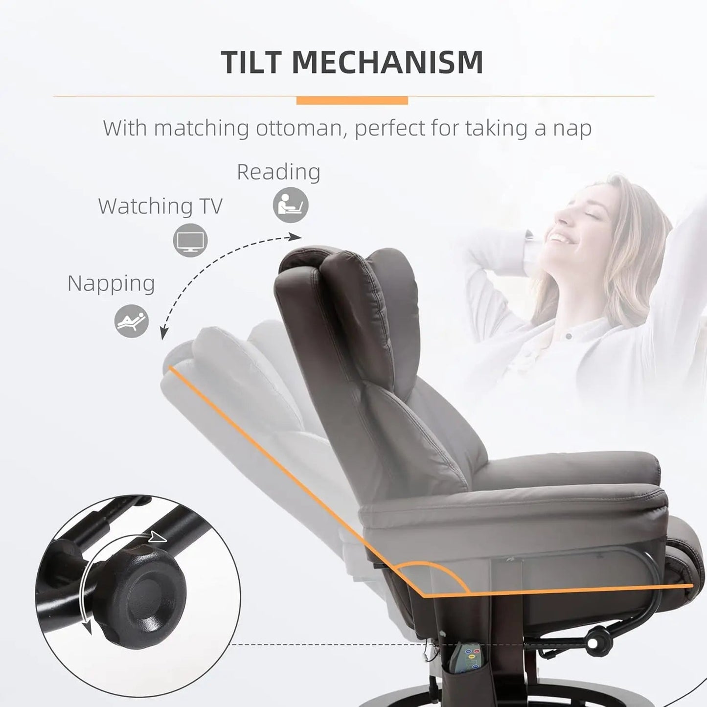 Brown Faux Leather Massage Recliner Chair With Ottoman - Get it from Bo