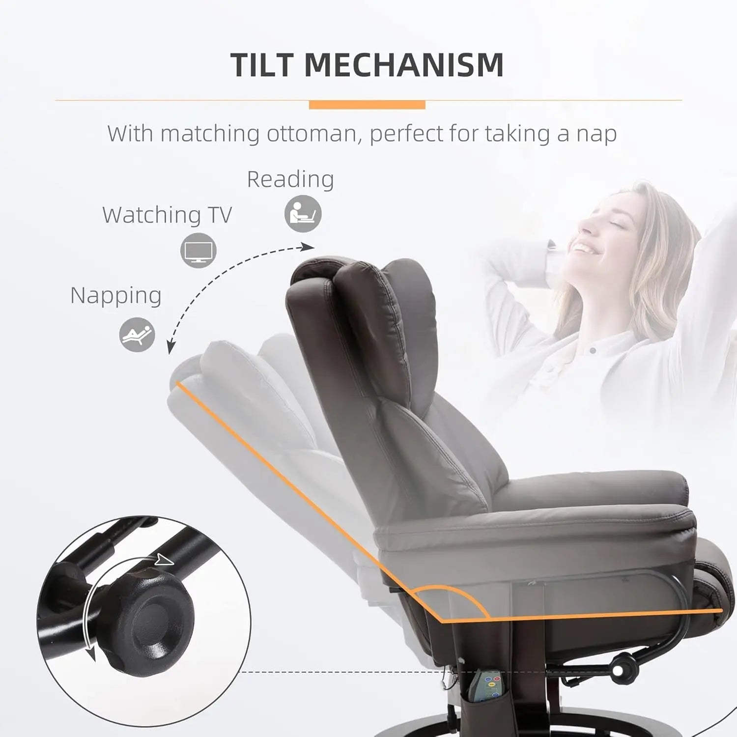 Brown Faux Leather Massage Recliner Chair With Ottoman - Get it from Bo