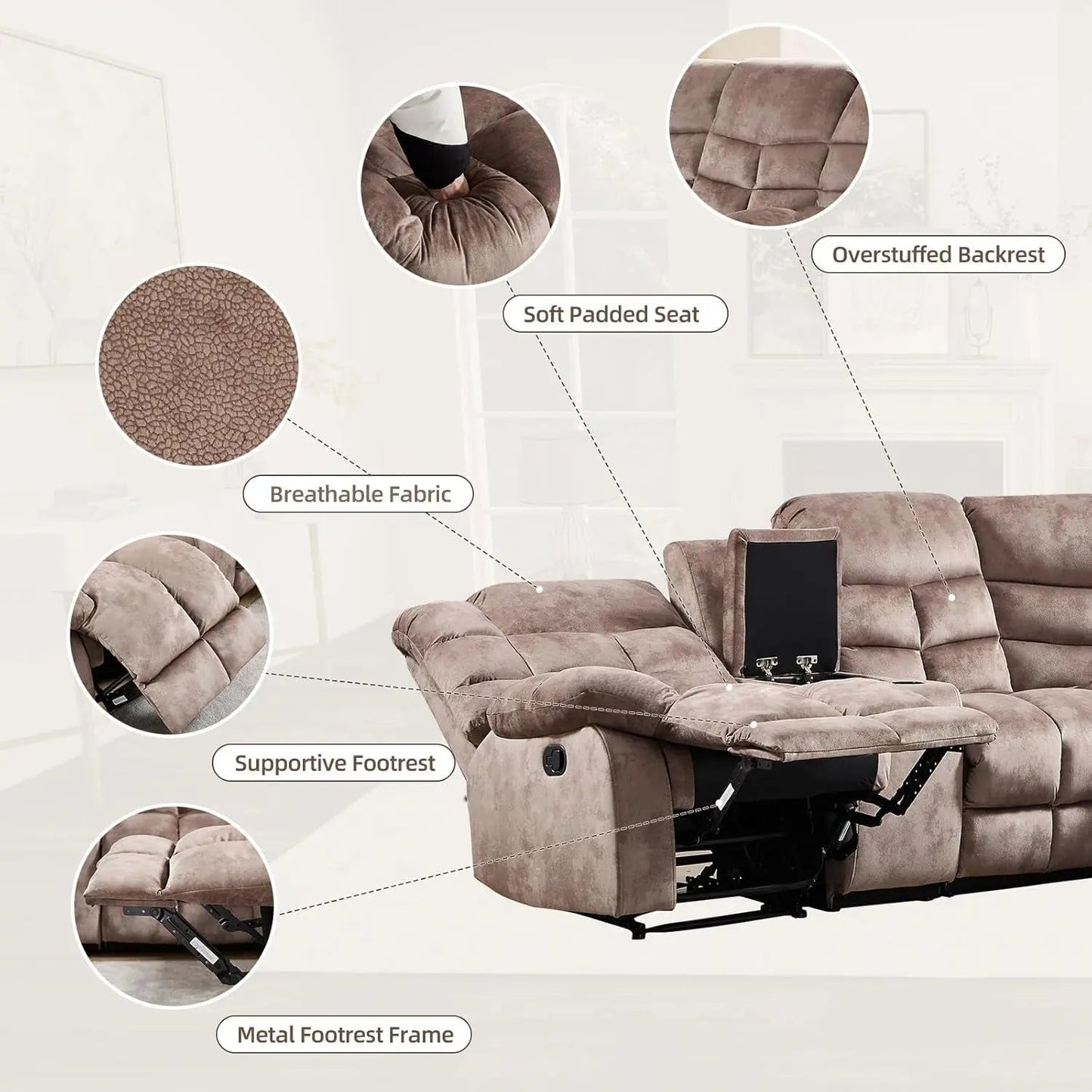 Brown Manual Reclining Sectional Sofa With Cup Holders - Get it from Bo